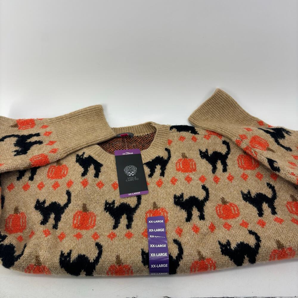 Vince Camuto Sz XXL Womens Sweater Black Cat Pumpkin Halloween Crewneck Fall - Picture 15 of 16